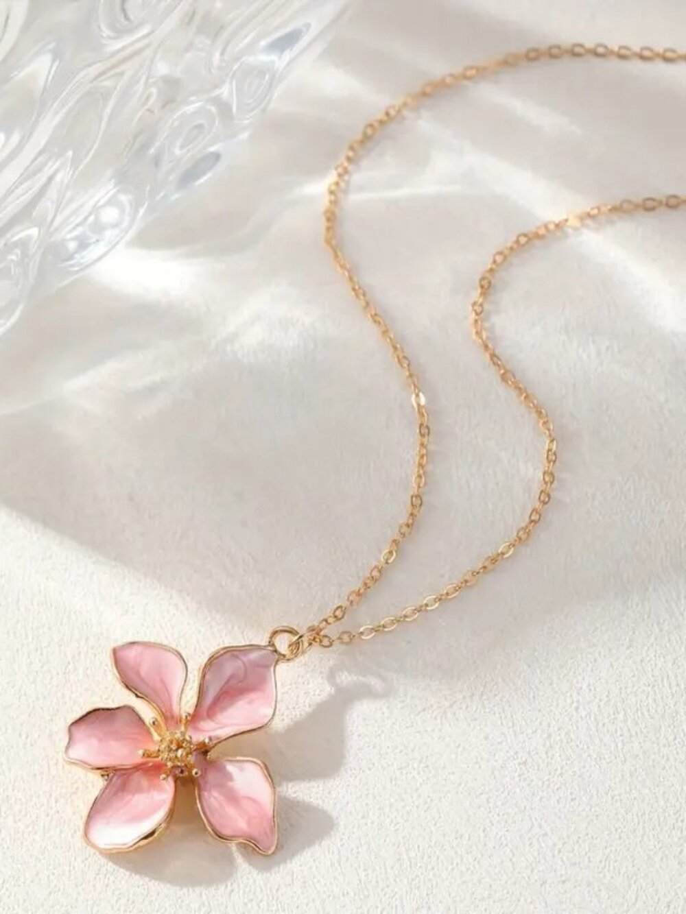 Pink Flower Pendant Necklace Women Fashion Floral Charm Jewelry Gift Cute